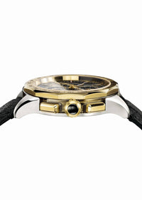 Thumbnail for Versace Glaze Herrenuhr Schwarz Leder Silber Gold Stahlgehäuse 44mm VEBJ00218