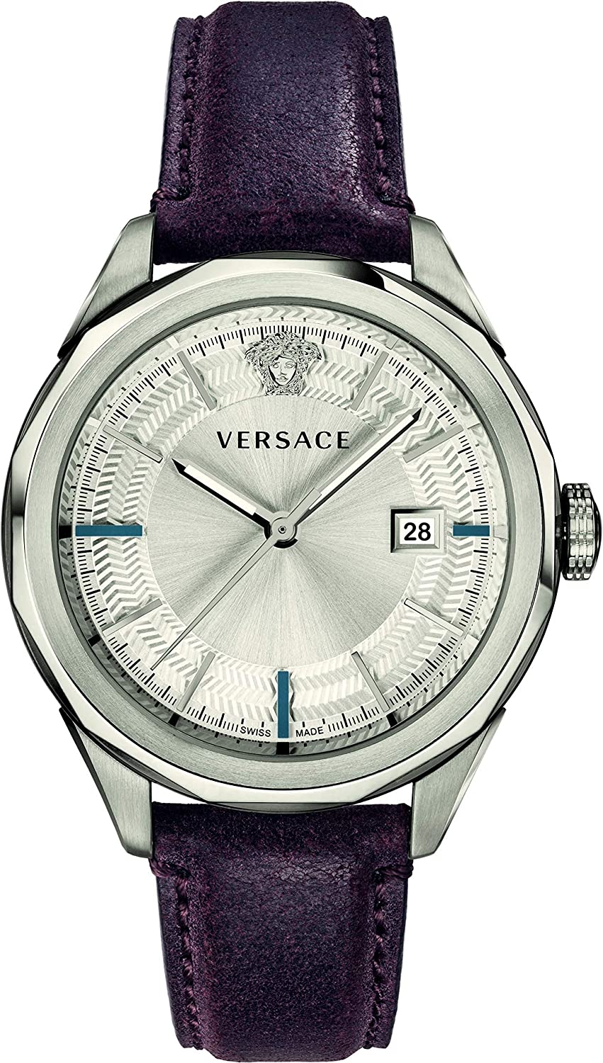 Versace Glaze Herrenuhr Braun Leder Silber Edelstahl 43mm VERA00118