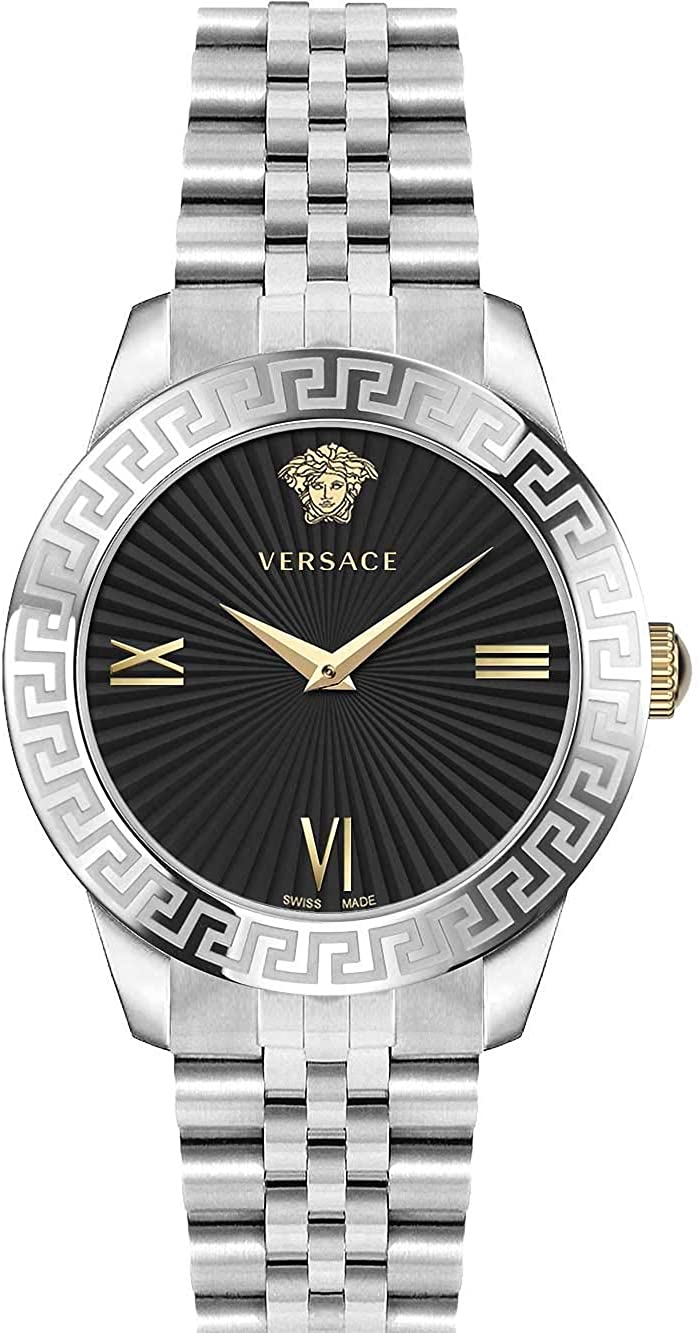 Versace Greca Signature Damenuhr Silber Edelstahl Schwarz Zifferblatt 38mm VEVC00419