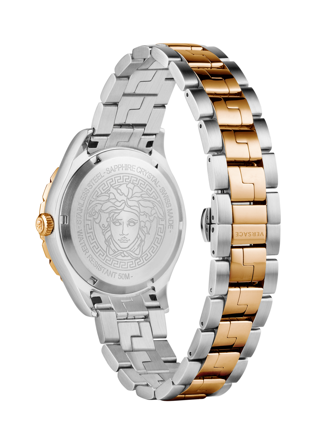 Versace Hellenyium GMT Herrenuhr Gold Silber Gehäuse Blaues Zifferblatt 42mm V11060017