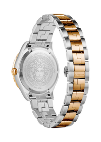 Thumbnail for Versace Hellenyium GMT Herrenuhr Gold Silber Gehäuse Blaues Zifferblatt 42mm V11060017