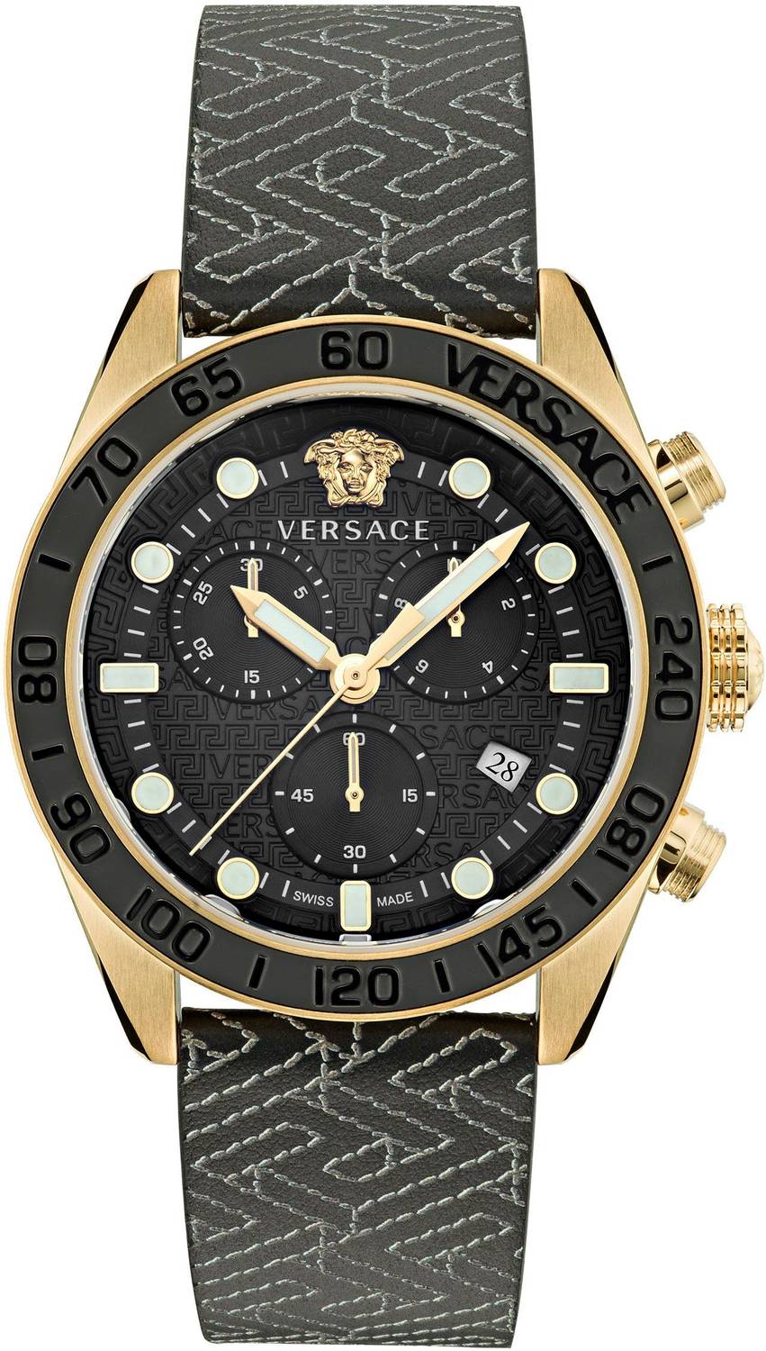 Versace Herren Armbanduhr  43 mm Armband Lederarmband schwarz GRECA DOME CHRONO VE6K00123