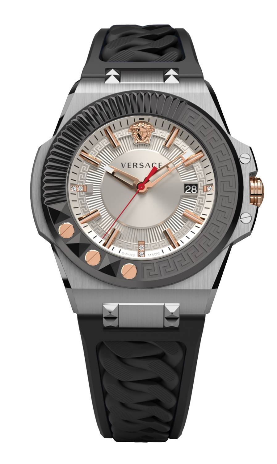 Versace Herren Armbanduhr  Chain Reaction 46 mm Datumsfenster Armband Silikon VEDY00919