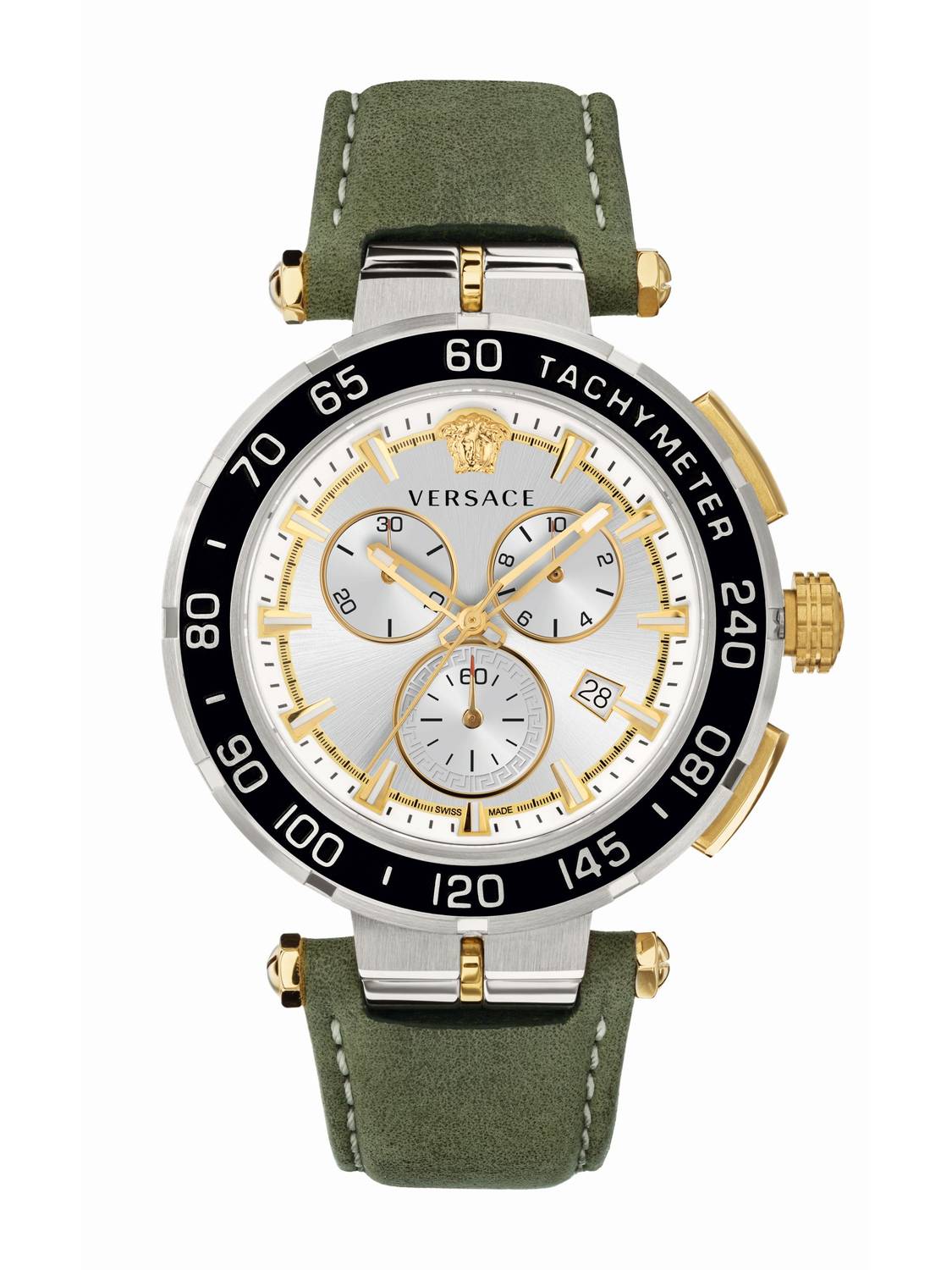 Versace Herren Armbanduhr  Greca Chrono 45 mm Datum, Chronograph, Tachymeter Armband Leder VEPM00220