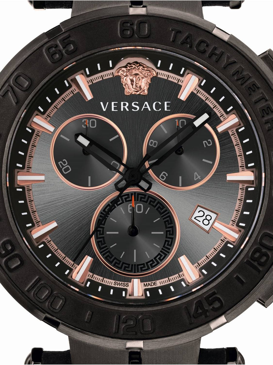 Versace Herren Armbanduhr  Greca Chrono 45 mm Datum, Chronograph, Tachymeter Armband Leder VEPM00320