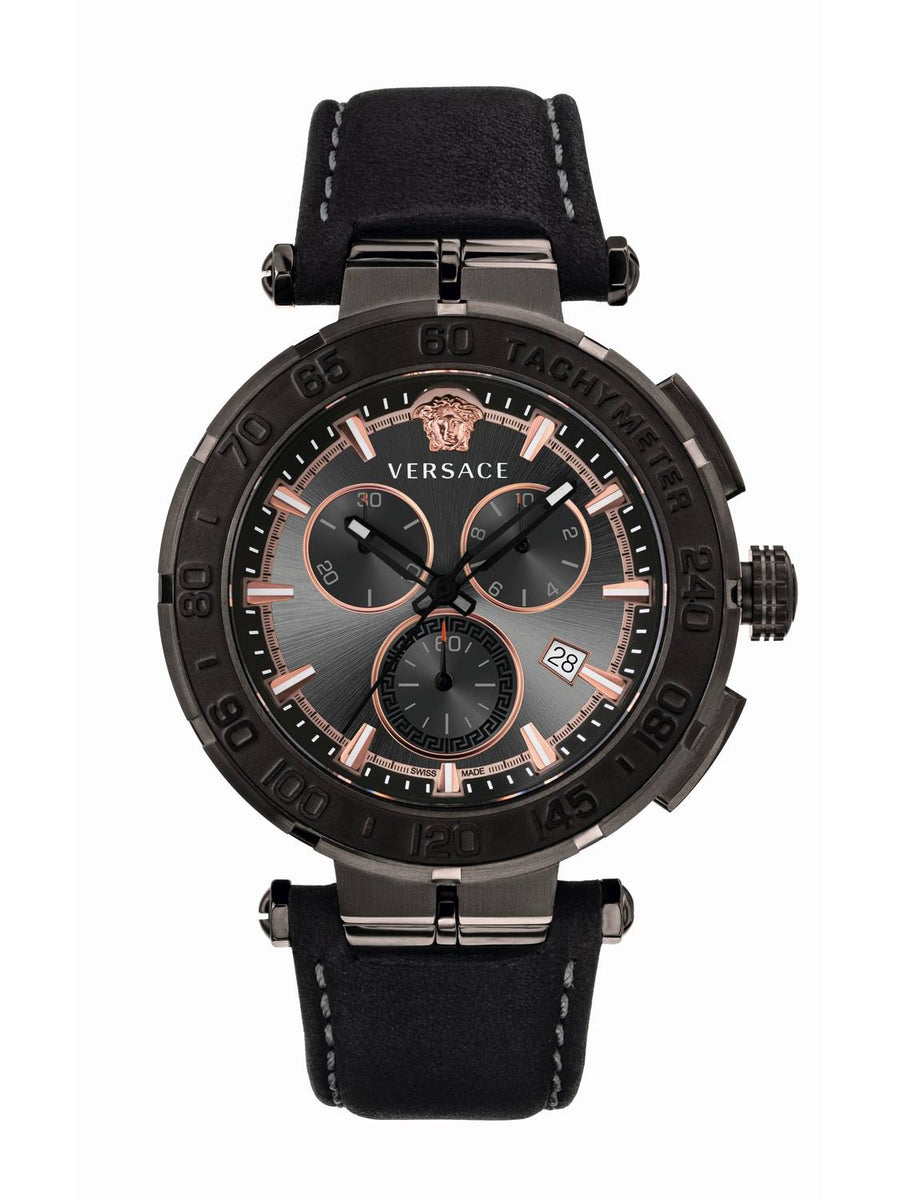 Versace Herren Armbanduhr  Greca Chrono 45 mm Datum, Chronograph, Tachymeter Armband Leder VEPM00320