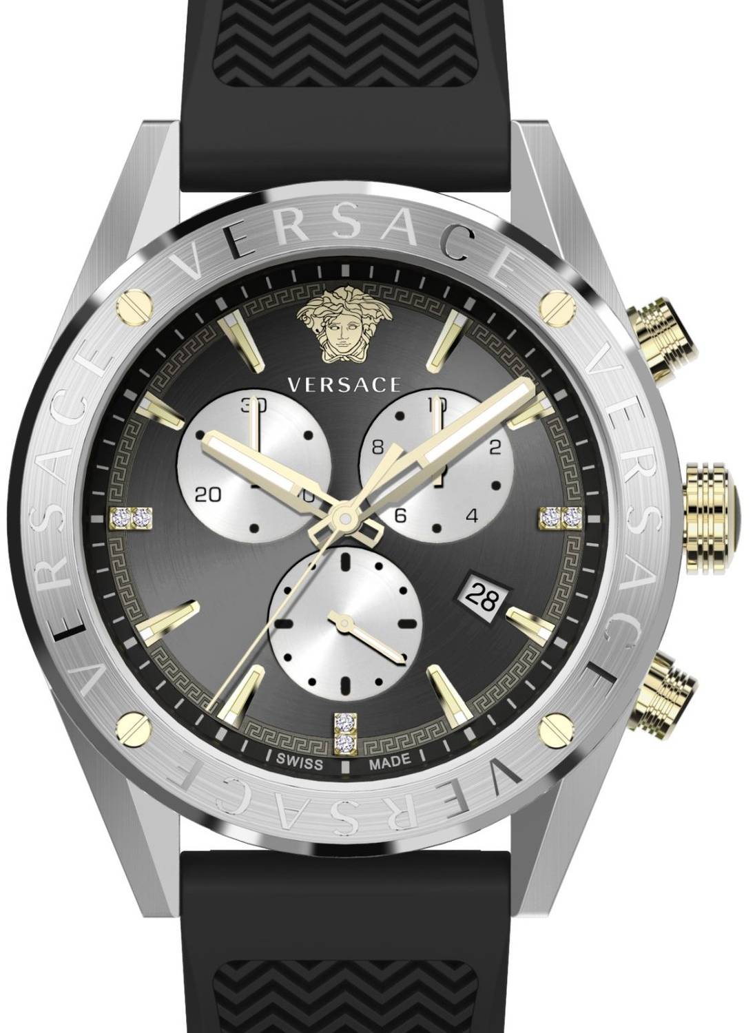 Versace Herren Armbanduhr  V-Chrono 45 mm Chronograph, Datumsfenster Armband Silikon VEHB00819