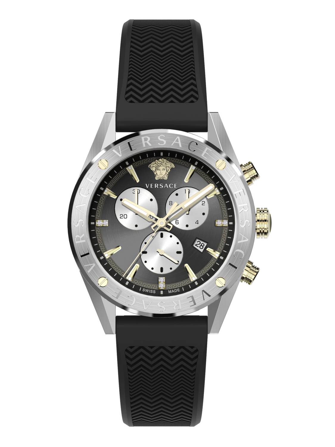 Versace Herren Armbanduhr  V-Chrono 45 mm Chronograph, Datumsfenster Armband Silikon VEHB00819