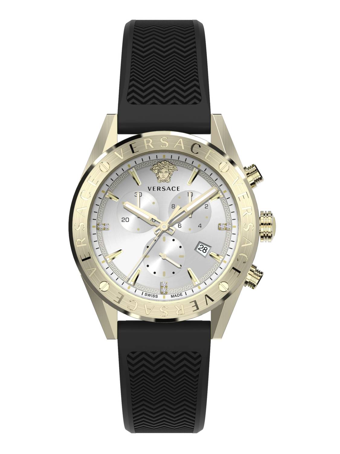 Versace Herren Armbanduhr  V-Chrono 45 mm Chronograph, Datumsfenster Armband Silikon VEHB00919