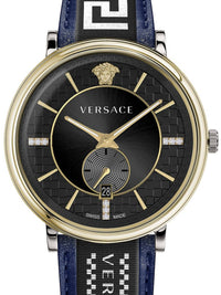 Thumbnail for Versace Herren Armbanduhr  V-circle 42 mm Multifunktionszifferblatt mit Datumsfenster Armband Leder, Stoff VEBQ02019