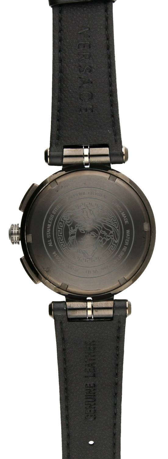 Versace Aion Chronograph Herrenuhr Schwarz Leder Schwarz Stahl 45mm