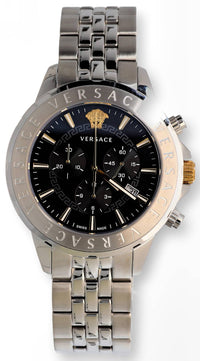 Thumbnail for Versace Chronograph Signature Herrenuhr Silber Stahl Schwarz Zifferblatt 44mm VEV600419