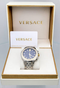 Thumbnail for Versace Chronograph Signature Herrenuhr Silber Stahl Schwarz Zifferblatt 44mm VEV600419