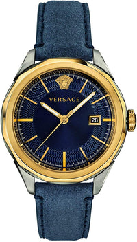 Thumbnail for Versace Glaze Herrenuhr Blaues Leder Gold Stahlgehäuse 43mm VERA00218