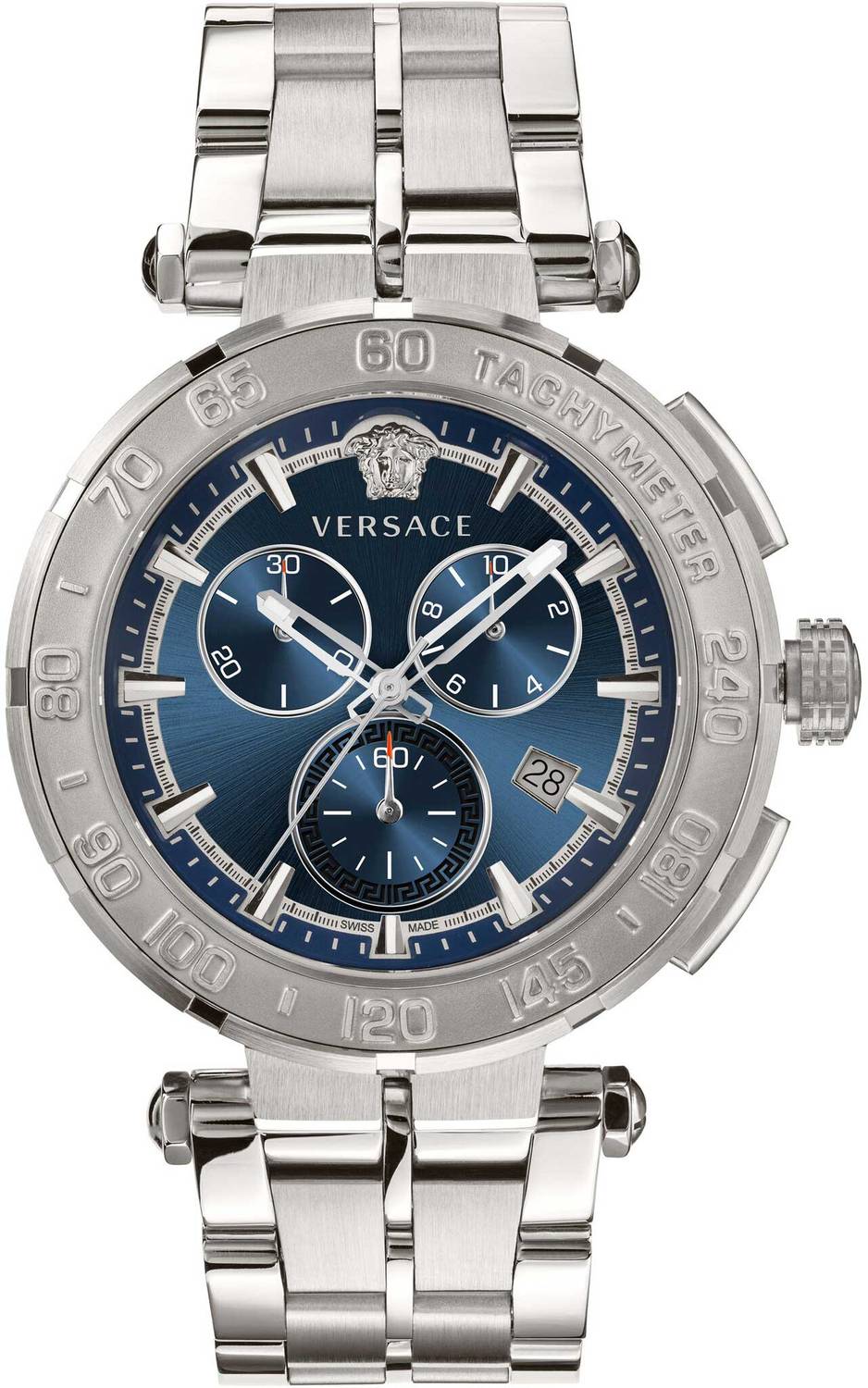 Versace Herren Armbanduhr Greca Chrono 45 mm Datum, Chronograph, Tachymeter Armband Edelstahl VEPM004 20