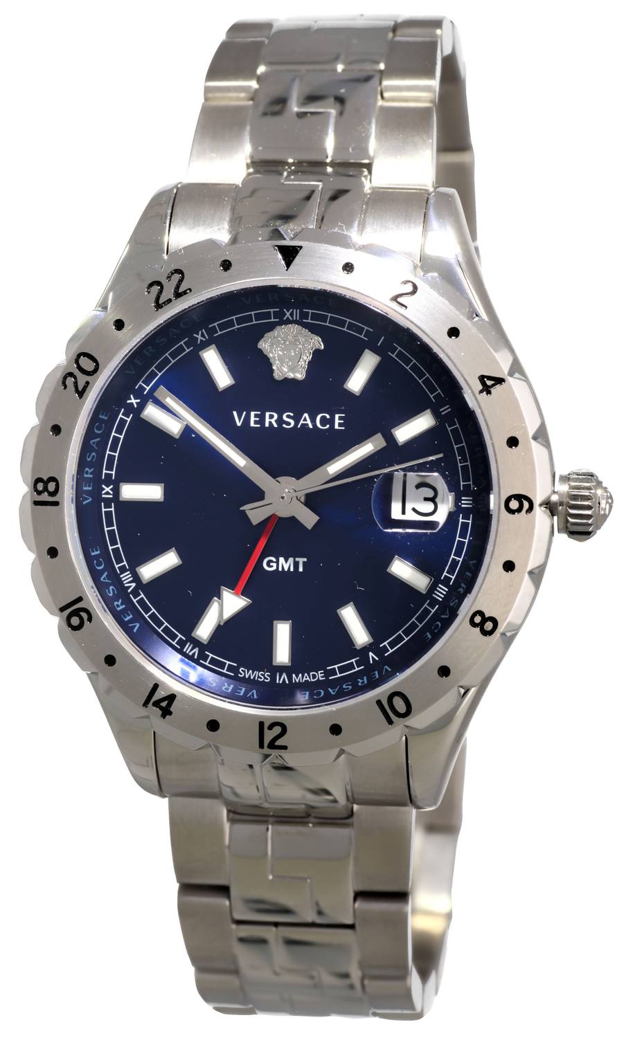 Versace Herren Uhr edelstahl blau Hellenyium HELLEN.GMT D/BLUE B/ V1101 0015