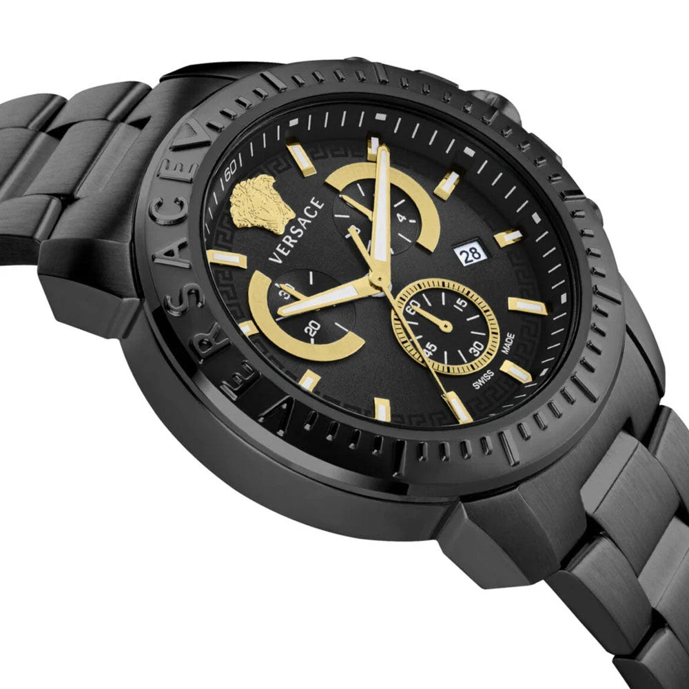 Versace Herren Armbanduhr NEW CHRONO 45 mm Armband Edelstahl Gunmetalfarben VE2E006 21