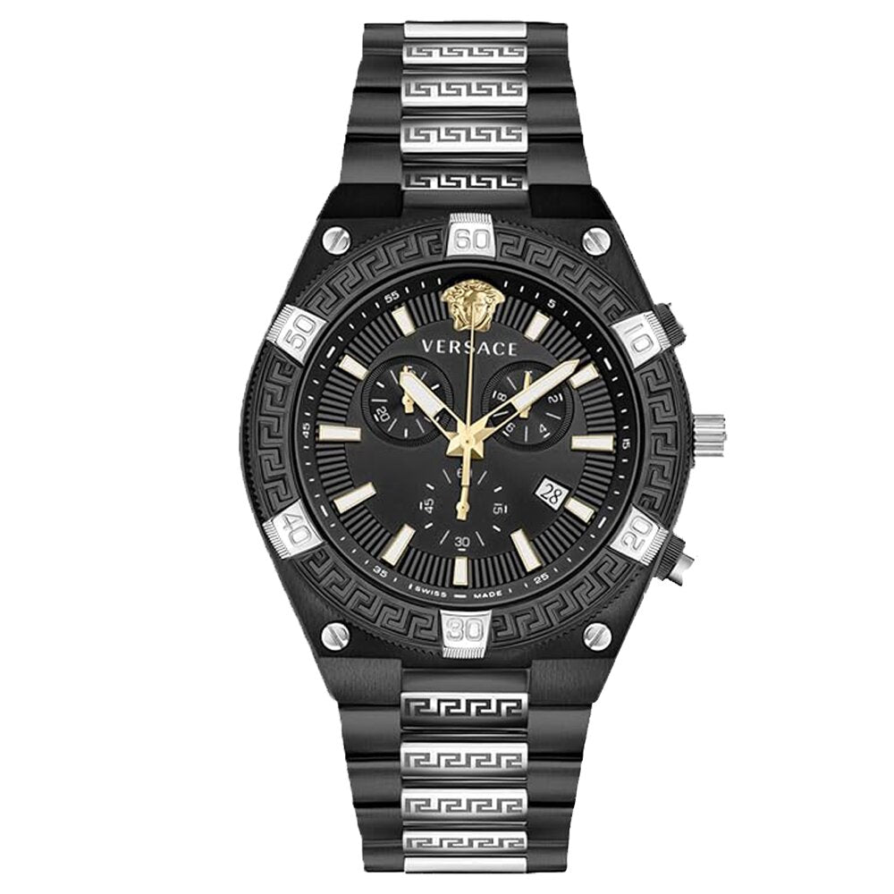 Versace Herren Armbanduhr SPORTY GRECA Chronograph schwarz, silber 46 mm VESO01022