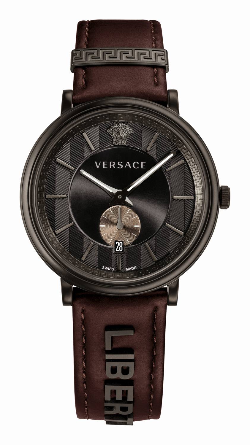 Versace Herren Armbanduhr Schweizer Uhr V CIRCLE Lederarmband braun VBQ04 0017