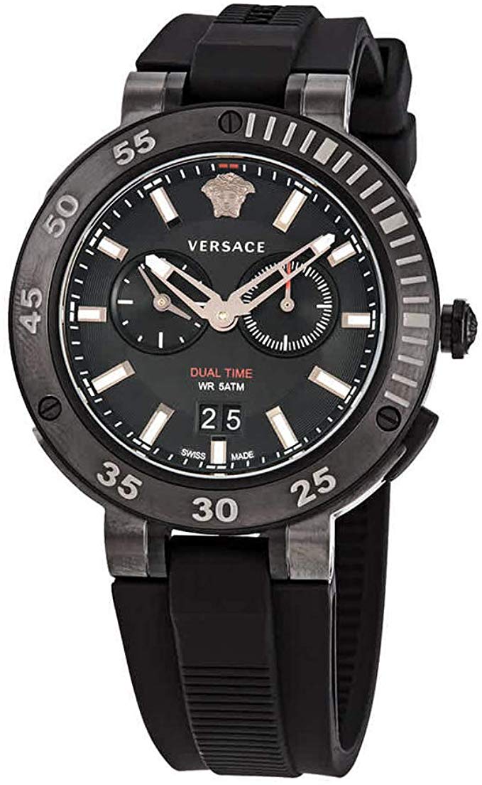 Versace V-Extreme Pro Herrenuhr Dual Time Chrono Schwarz Gehäuse 46mm VECN00219