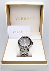 Thumbnail for Versace V-Race Diver Herrenuhr Silber Stahl Schwarzes Zifferblatt 46mm VEAK00318