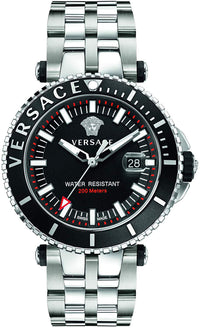 Thumbnail for Versace V-Race Diver Herrenuhr Silber Stahl Schwarzes Zifferblatt 46mm VEAK00318