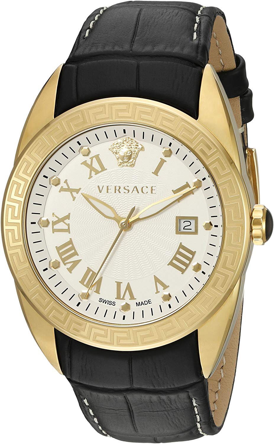 Versace Acron Herrenuhr Schwarz Leder Gold Stahl 42mm V-Sport II VFE130015