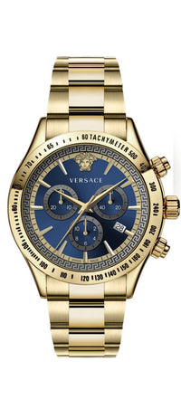 Thumbnail for Versace Herrenuhr Chrono Classic Gold Stahl Blau Zifferblatt 44mm VEV700619