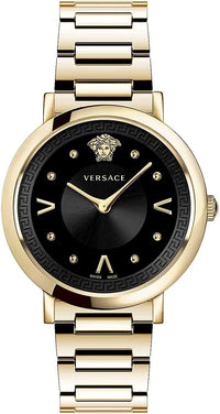 Thumbnail for Versace Pop Chic Damenuhr Gold Stahlarmband Gehäuse Schwarzes Zifferblatt 36mm VEVD00619