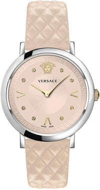 Thumbnail for Versace Pop Chic Damenuhr Pink Leder Silber Stahl rosa Zifferblatt 36mm VEVD00219