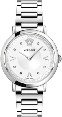 Thumbnail for Versace Pop Chic Damenuhr Silber Stahl Weiß Zifferblatt 36mm VEVD00419