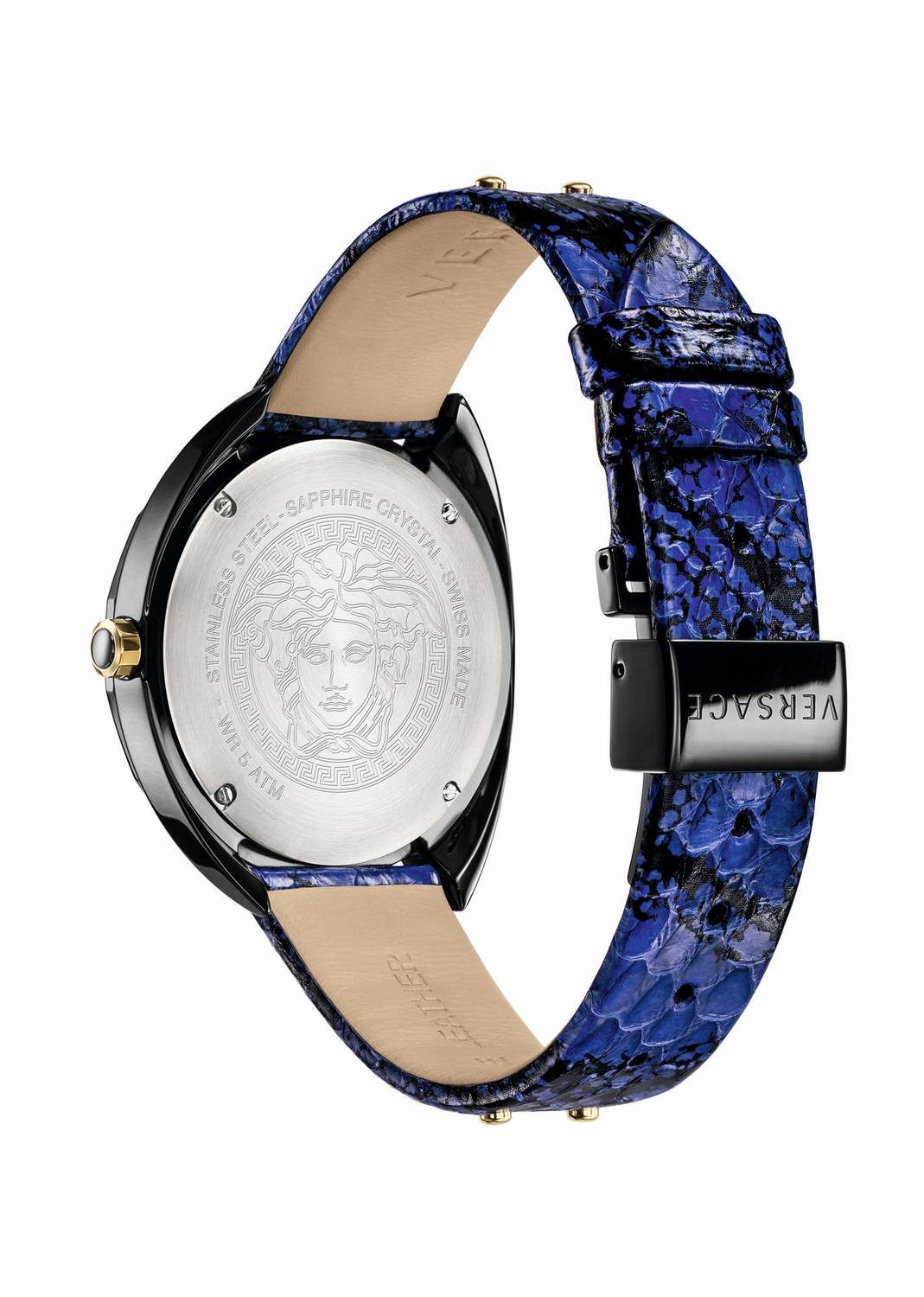 Versace Shadov Damenuhr Blau Schwarz Leder Schwarz Stahl 38mm VEBM00418