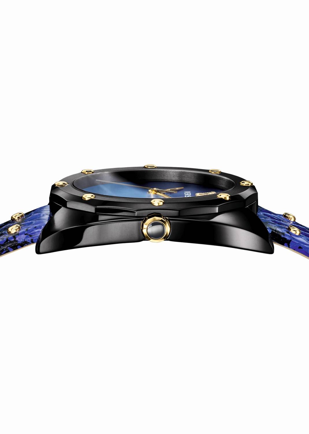 Versace Shadov Damenuhr Blau Schwarz Leder Schwarz Stahl 38mm VEBM00418