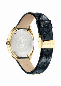 Thumbnail for Versace Shadov Damenuhr Schwarz Leder Gold Edelstahl 38mm VEBM00318