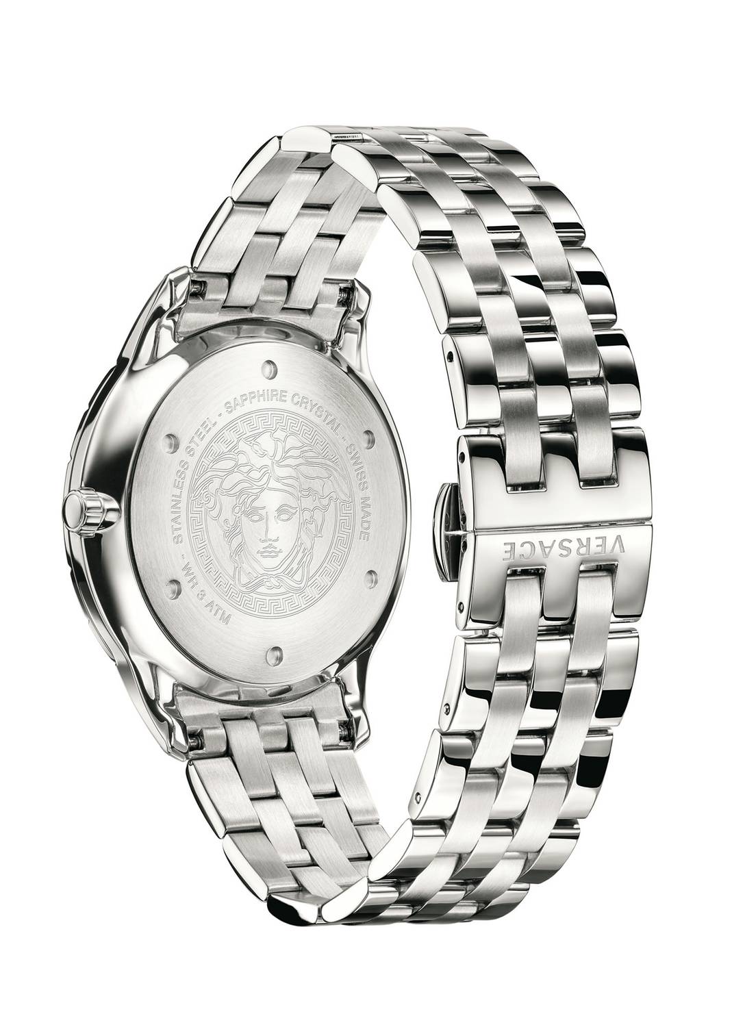 Versace Univers Herrenuhr Silber Edelstahlarmband Schwarzes Zifferblatt GMT 43mm VEBK00418