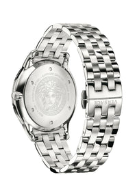 Thumbnail for Versace Univers Herrenuhr Silber Edelstahlarmband Schwarzes Zifferblatt GMT 43mm VEBK00418