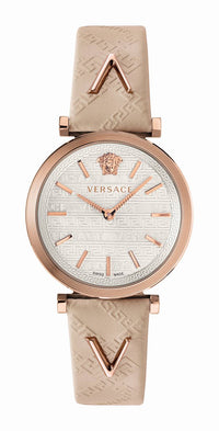 Thumbnail for Versace V-Twist Damenuhr Elfenbein Leder Silber Roségold Stahl 36mm VELS00419