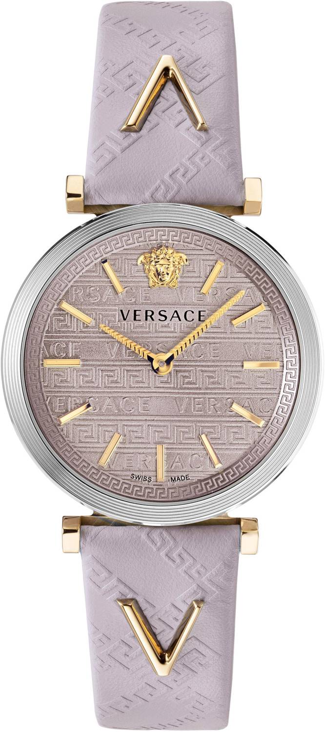 Versace V-Twist Damenuhr Hellrosa Leder Silber Gold Stahl 36mm VELS00219