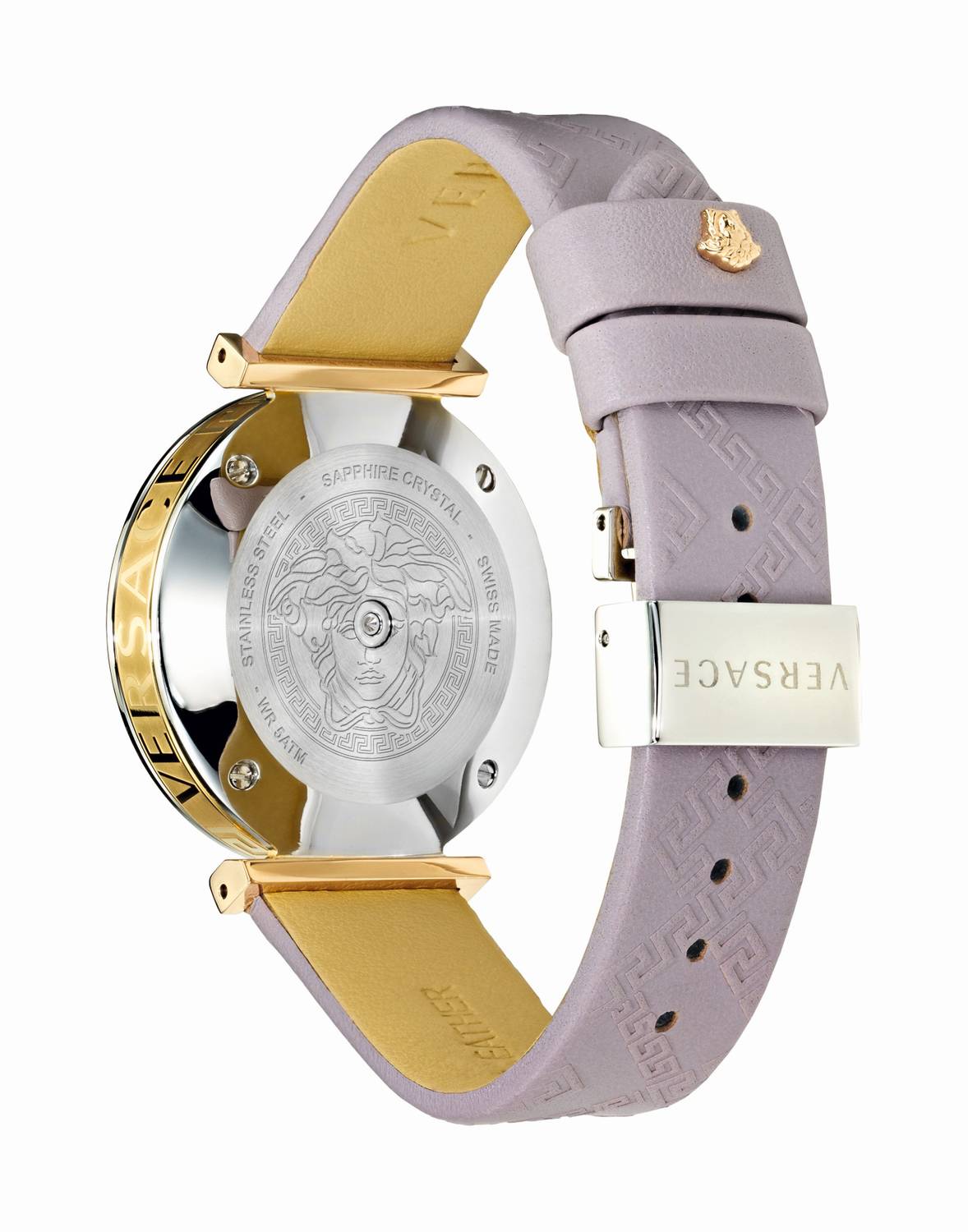 Versace V-Twist Damenuhr Hellrosa Leder Silber Gold Stahl 36mm VELS00219