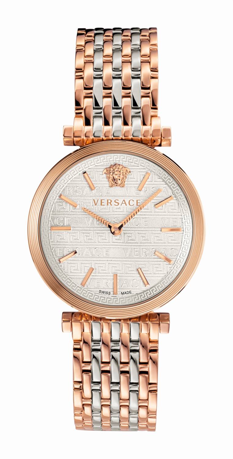 Versace Uhr Damen V-Twist Silber Roségold Stahlarmband Gehäuse 36mm VELS00719