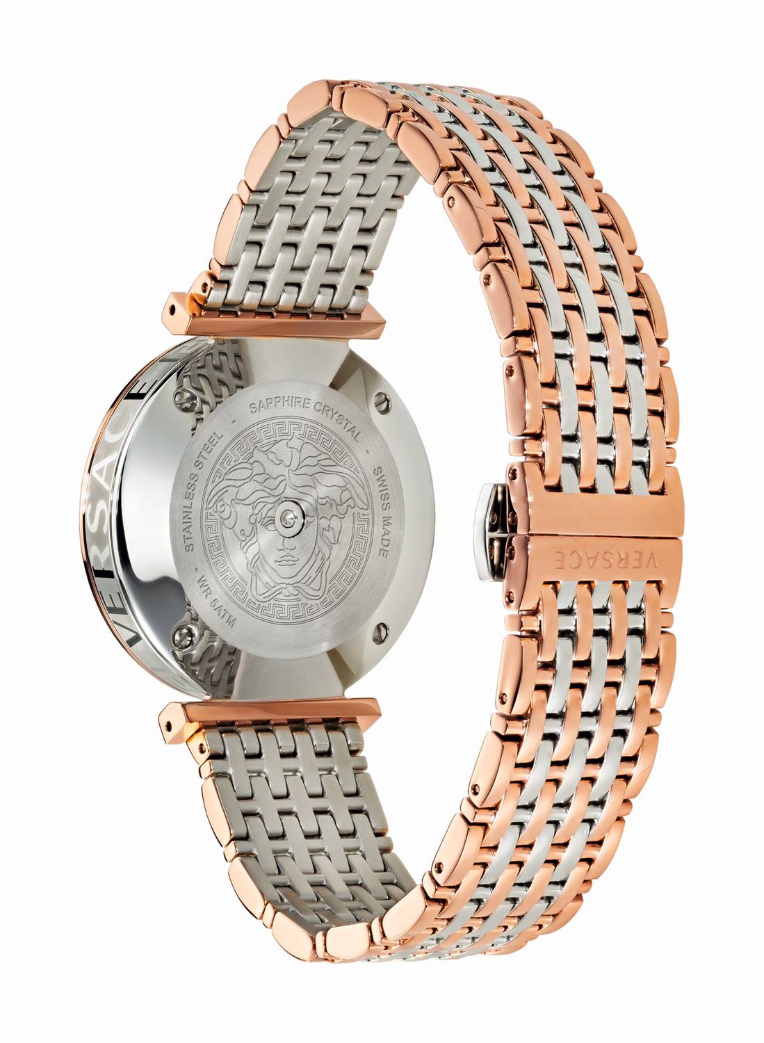 Versace Uhr Damen V-Twist Silber Roségold Stahlarmband Gehäuse 36mm VELS00719