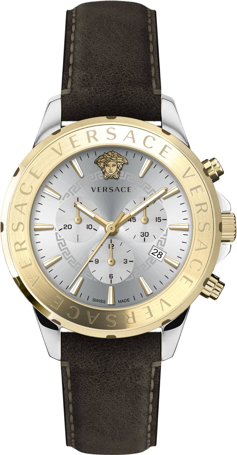 Versace Herren Schweizer Armbanduhr CHRONO SIGNAT.44 D/WSIL S/BRW BICSS/IP2N -DARK BROWN C VEV601323