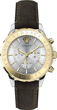 Thumbnail for Versace Herren Schweizer Armbanduhr CHRONO SIGNAT.44 D/WSIL S/BRW BICSS/IP2N -DARK BROWN C VEV601323