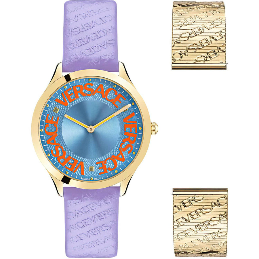 Versce Damen Armbanduhr 38 mm LOGO HALO gelbes und extra Melanese Armband VE2O00722