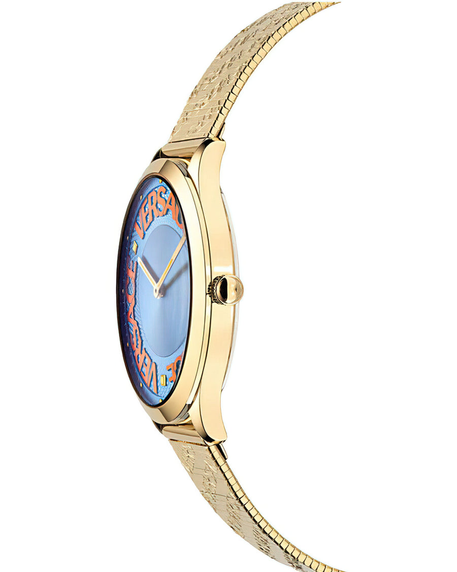 Versce Damen Armbanduhr 38 mm LOGO HALO gelbes und extra Melanese Armband VE2O00722