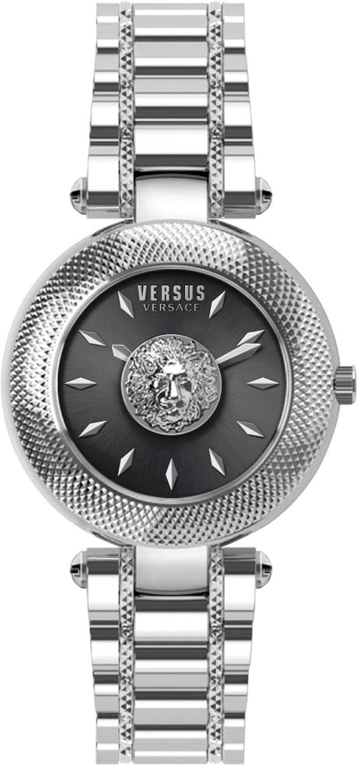 Versus Versace VSP213918 Brick Lane Edelstahlband Damenuhr Schwarzes Zifferblatt